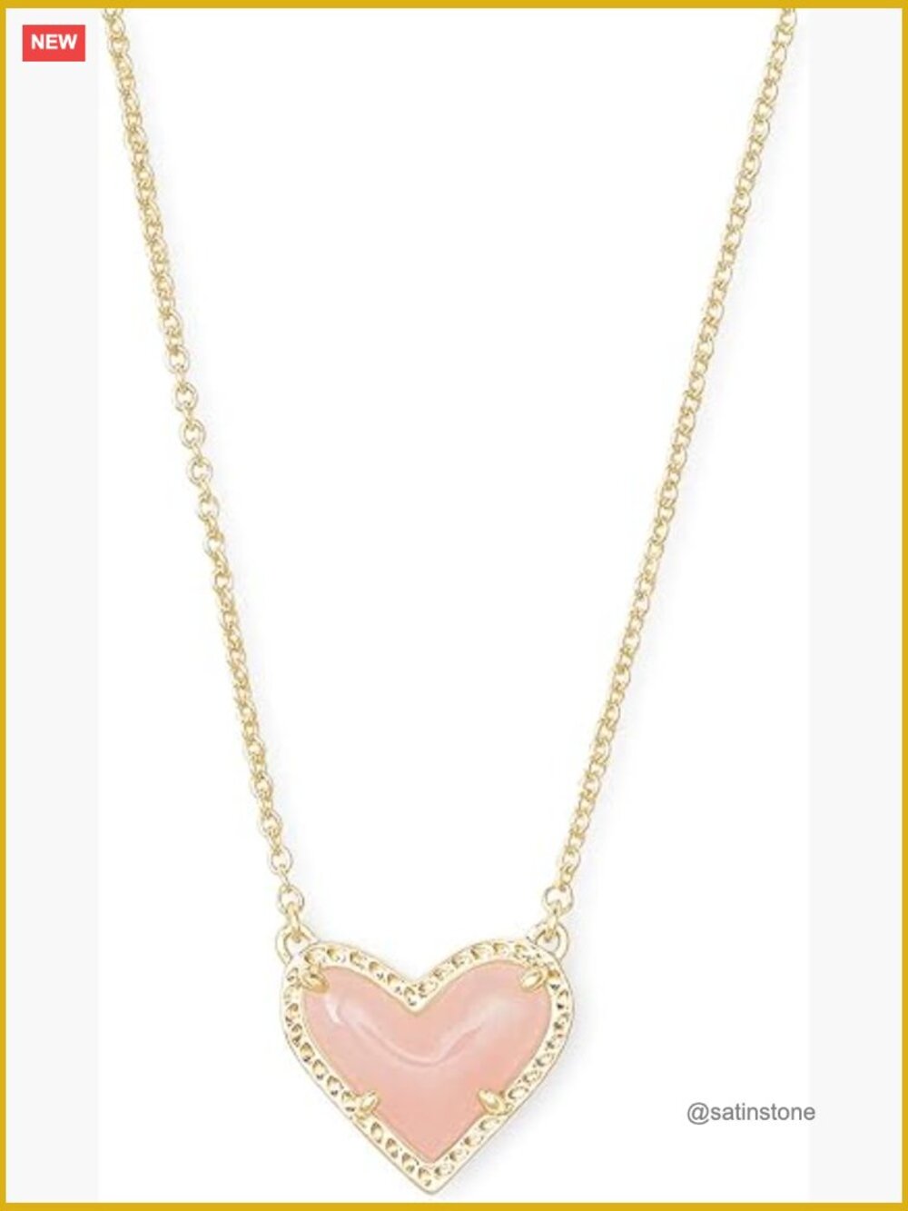Gold-Plated Brass Heart Pendant Necklace with Rose Quartz Stone
